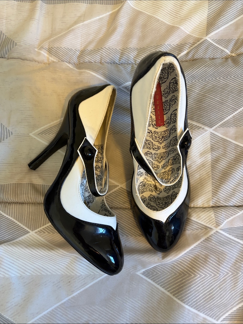 Bordello Black and White Patent Mary Jane Heels